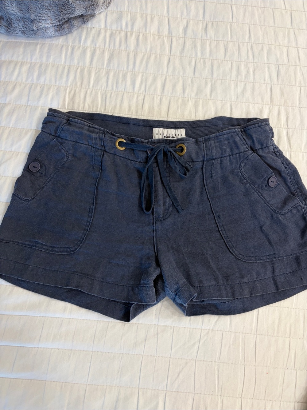 Sanctuary Surplus Women's Navy Drawstring Linen-Blend Casual Shorts